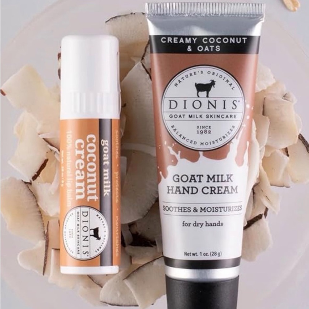 Dionis Goat Milk Hand Cream and Lip Balm Set - Creamy Coconut & Oats